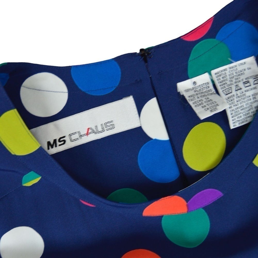 Vintage Ms Chaus Colorful Polka Dot Ruffle Hem Dress Mod Retro Size 6 NWT - Picture 4 of 11